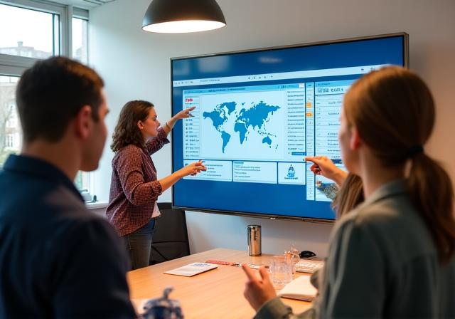 Team arbeitet gemeinsam an einem digitalen Dashboard für Karriere-Entwicklung